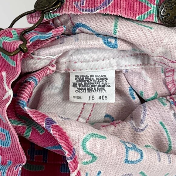 Vintage Oshkosh B'gosh Girl's Overalls Pink Alphabet Print Bibs Size 18 mos - Picture 6 of 10